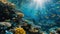 Underwater ecosystem bursts with vibrant marine life, a bustling underwater world, Ai Generated