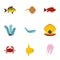 Underwater fauna icons set, flat style