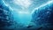 Underwater Icebergs and glaciers. View from ocean depths. Stunning polar underwater landscape. Crystal clear blue water