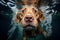 Underwater image of a dog swimming in water