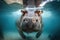 Underwater image of a hippo swimming in water.