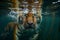 Underwater image of a tiger swimming in water