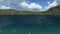 Underwater landscape with a camera from the surface of the water goes directly below the surface