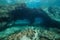 Underwater large rock with holes Mediterranean sea