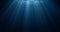 Underwater light, sun light shine under water with ripples on surface. Realistic sunlight under deep water with reflection, blue