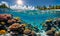 Underwater magic: Split view of sunlit sea and vibrant underwater scene