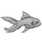 Underwater Marine Fish Cartoon Illustration in a Vector In Greyscale Black and White