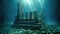 Underwater ocean ruins. Lost City of Atlantis. Crumbling deep sea diving exploration.
