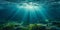 Underwater Ocean Scene With Sunlight Illuminating Seaweedcovered Landscape Marine Beauty Captured, Copy Space