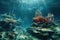 underwater panorama of a hydrothermal vent landscape
