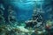 underwater panorama of a hydrothermal vent landscape