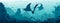 Underwater panorama - mantas, freediver, coral reef, fish, blue