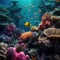 underwater paradise background coral reef wildlife nature collage with shark manta ray sea turtle fish background