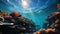 Underwater reef, fish, nature, coral, water, animal, deep blue generated by AI