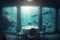 Underwater Restaurant, Undersea View Dining, Hotel Underwater Dinner, Abstract Generative AI Illustration