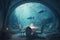 Underwater Restaurant, Undersea View Dining, Hotel Underwater Dinner, Abstract Generative AI Illustration