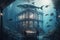 Underwater Restaurant, Undersea View Dining, Hotel Underwater Dinner, Abstract Generative AI Illustration