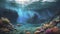 Underwater scene with marine plants on sea bottom