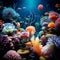 Underwater scene with vibrant sponges serving as sanctuaries for marine creatures