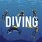 Underwater scuba diving poster with cartoon diver men with masks