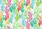 Underwater sealife seamless pattern with seaweed plants, corals drawing