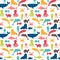 Underwater seamless pattern with fishes, octopus, crab, walrus,