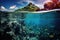 Underwater view of beautiful coral reef and tropical fish at sunny day, Bora Bora underwater, AI Generated