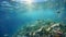 Underwater view of a tropical coral reef with fish and garbage, Underwater view of a pile of garbage in the ocean. 3d rendering,