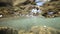 Underwater view under surface of flowing water current stream