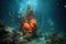 underwater volcanic eruption near hydrothermal vent