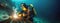 Underwater Welding by a Professional Diver. An underwater welder at work, sparks illuminate the ocean depths as he