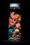 Underwater Wonders: Corals and Fish Captured in a Bottle Against a Black Background. created with Generative AI