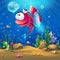 Underwater world with funny fish background