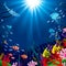 Underwater world square background of tropical sea