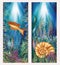 Underwater world two banners with golden fish and