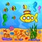 Underwater world with yellow submarine