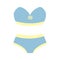 Underwear clothes. Blue and yellow Female bra and underpants Isolated flat vector object on white background