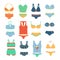 Underwear clothes vector set. Female bra and underpants Isolated objects on white background.