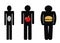 Underweight normal weight overweight icons apple burger man pictogram