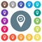 Undo GPS map location flat white icons on round color backgrounds