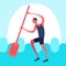 Undressed businessman paddling water business man rescued problem solution concept male cartoon character flat full