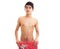 Undressed young man holding present