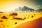 unearthly landscape of majestic mountains of yellow desert sand and lonely wood