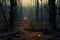 Unearthly postapocalyptic forest with trees that