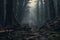 Unearthly postapocalyptic forest with trees that