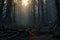 Unearthly postapocalyptic forest with trees that