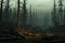 Unearthly postapocalyptic forest with trees that