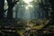 Unearthly postapocalyptic forest with trees that