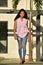 Unemotional Beautiful Filipina Female Walking