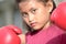 Unemotional Female Athlete Child Boxer